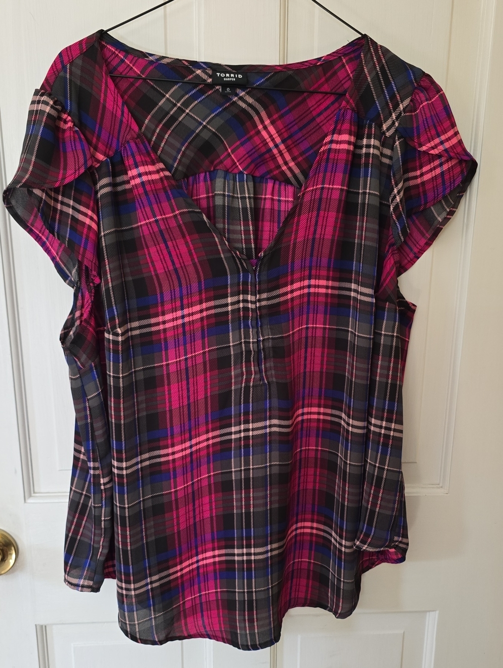 torrid Plaid V-Neck Blouse Size 0